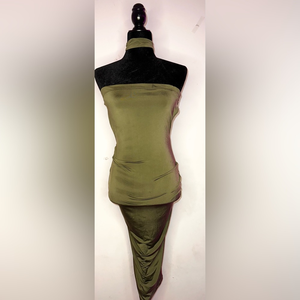 Olive green too maxi choker dress
